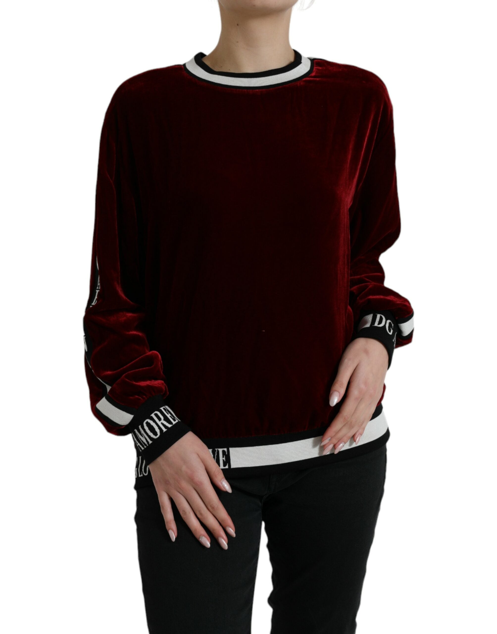 Dolce & Gabbana Bordeaux Velvet Round Neck Pullover Women's Sweater