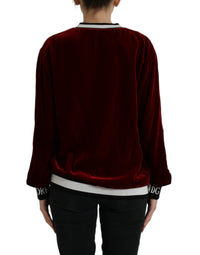 Dolce & Gabbana Bordeaux Velvet Round Neck Pullover Women's Sweater