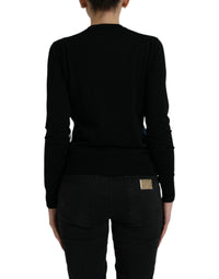 Dolce & Gabbana Black Bird Wool Long Sleeve Cardigan Women's Sweater