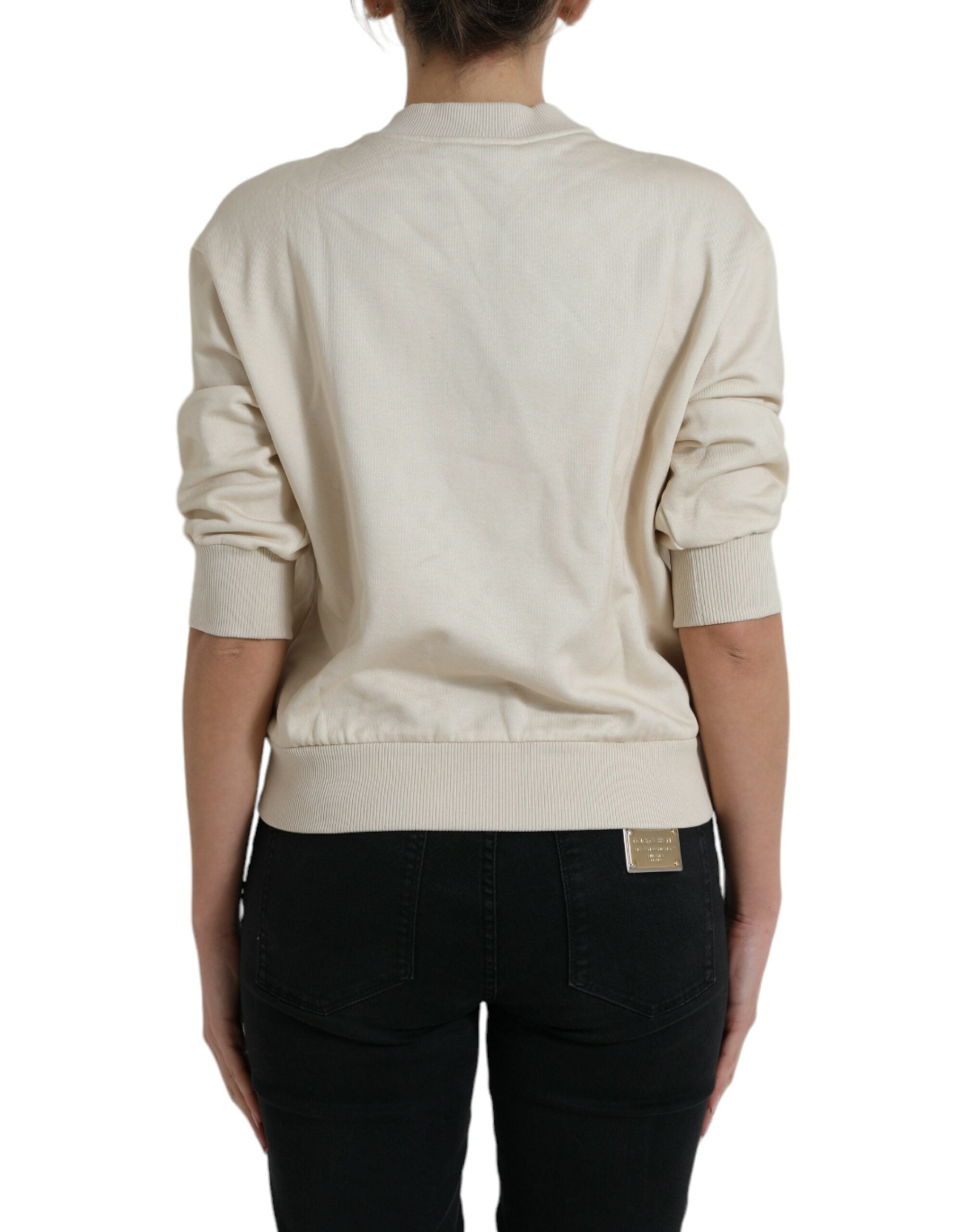 Dolce & Gabbana Beige Jungle Printed Cotton Pullover Women's Sweater