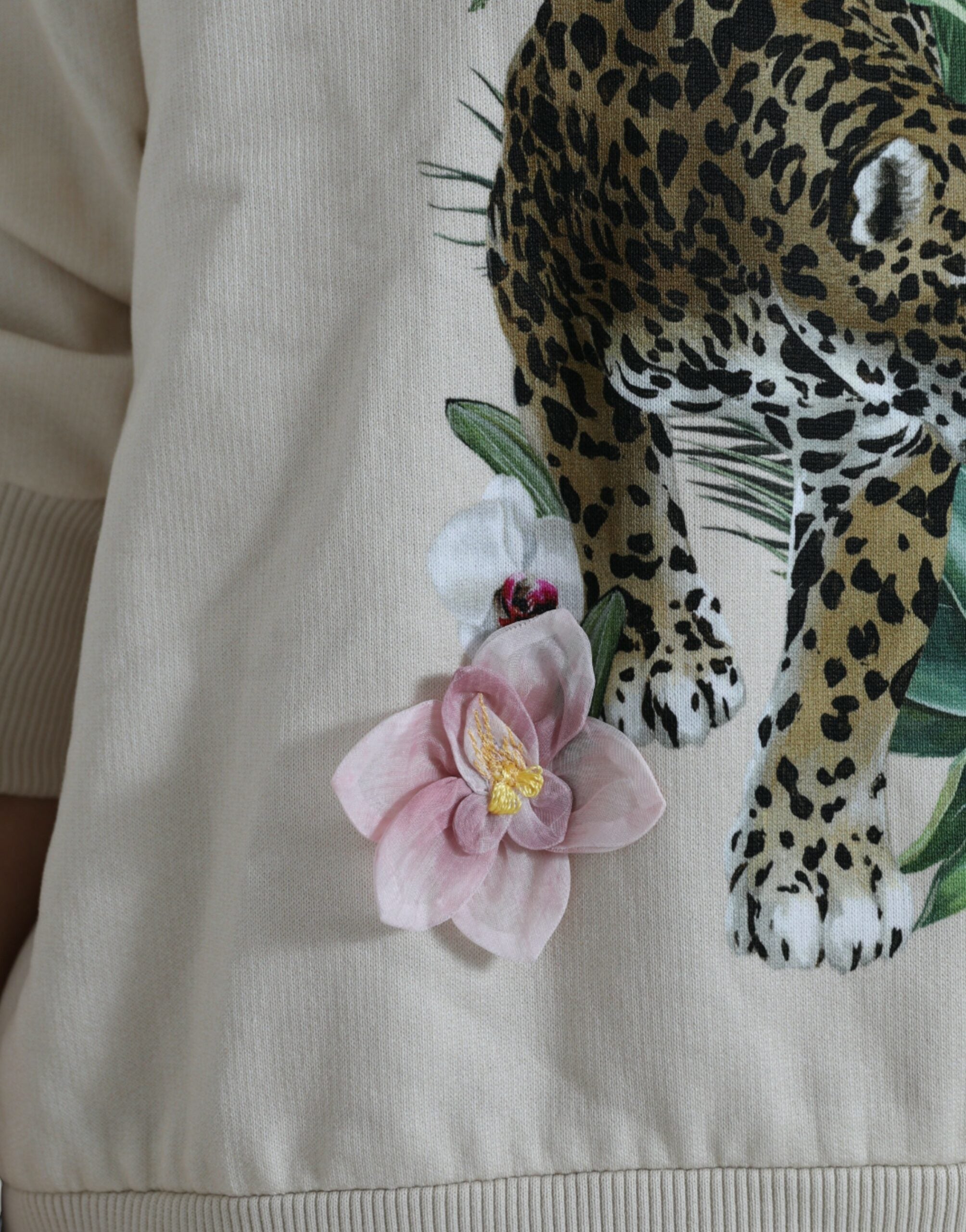 Dolce & Gabbana Beige Jungle Printed Cotton Pullover Women's Sweater