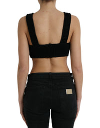 Dolce & Gabbana Black Cropped Cashmere V-neck Bustier Women's Top