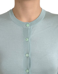 Dolce & Gabbana Light Blue Silk Crew Neck Cardigan Women's Sweater