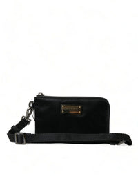 Dolce & Gabbana Black Nylon Logo Plaque Keyring Pouch Clutch Women's Bag