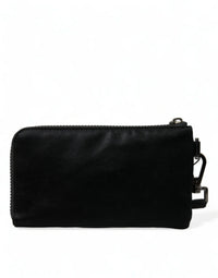 Dolce & Gabbana Black Nylon Logo Plaque Keyring Pouch Clutch Women's Bag
