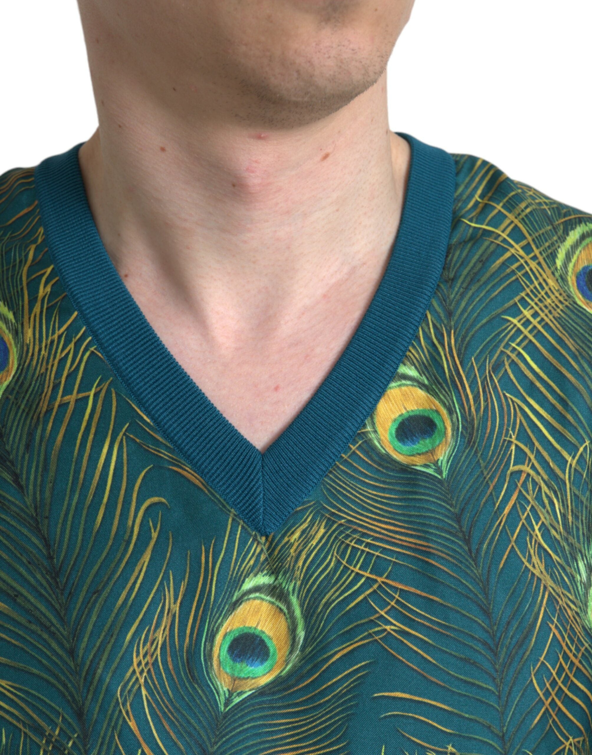 Dolce & Gabbana Green Peacock Feather Pullover Men's Sweater