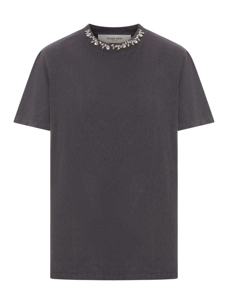 Golden Goose Deluxe Brand Women Grey T-Shirt With Crystals