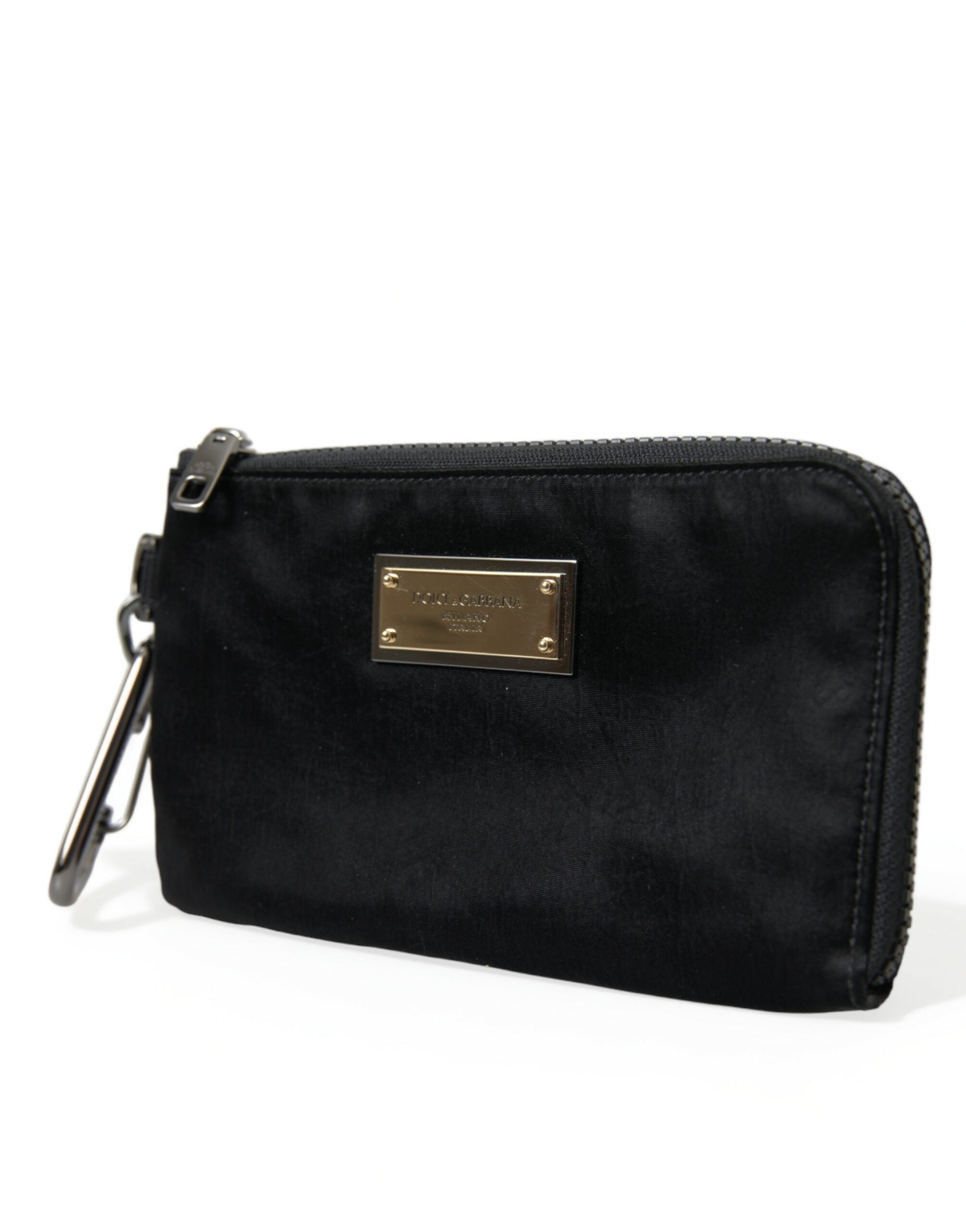 Dolce & Gabbana Black Nylon Logo Plaque Keyring Pouch Clutch Men's Bags