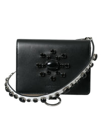 Dolce & Gabbana Dolce & Gabbana Black White Leather Crystal Embellished Cardholder Women's Wallet