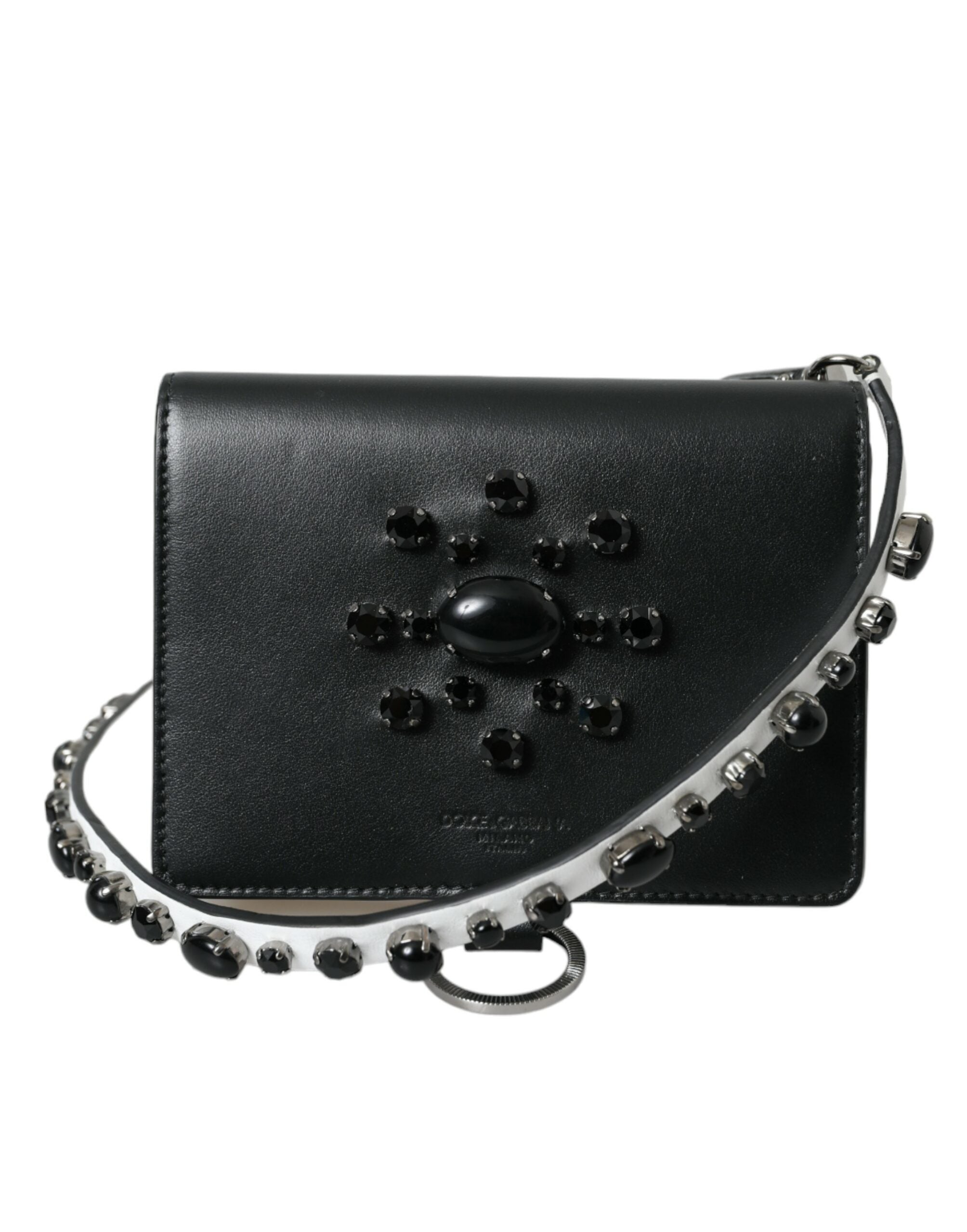 Dolce & Gabbana Dolce & Gabbana Black White Leather Crystal Embellished Cardholder Women's Wallet