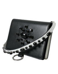 Dolce & Gabbana Dolce & Gabbana Black White Leather Crystal Embellished Cardholder Women's Wallet