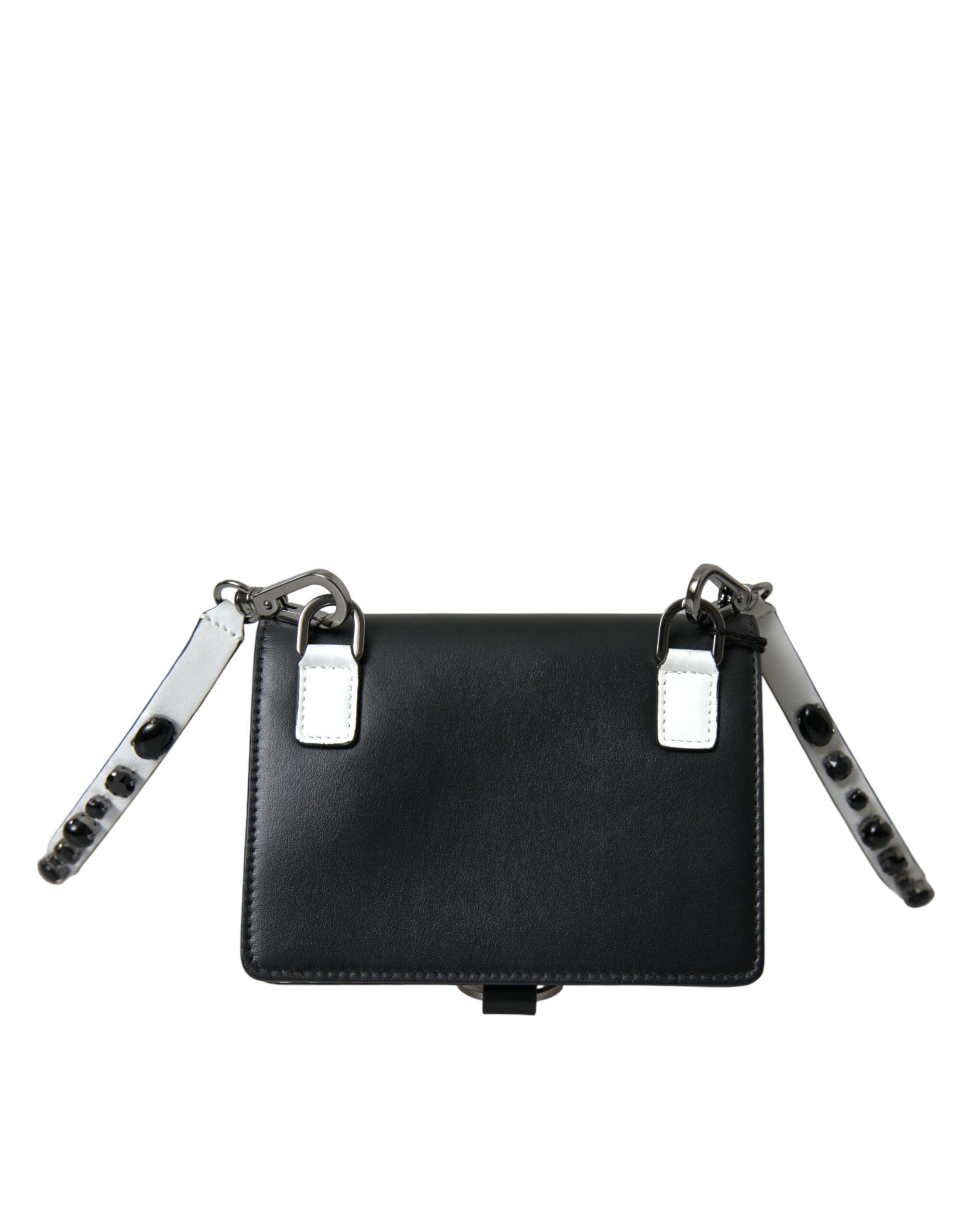 Dolce & Gabbana Dolce & Gabbana Black White Leather Crystal Embellished Cardholder Women's Wallet