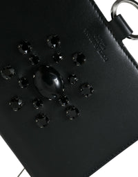 Dolce & Gabbana Dolce & Gabbana Black White Leather Crystal Embellished Cardholder Women's Wallet