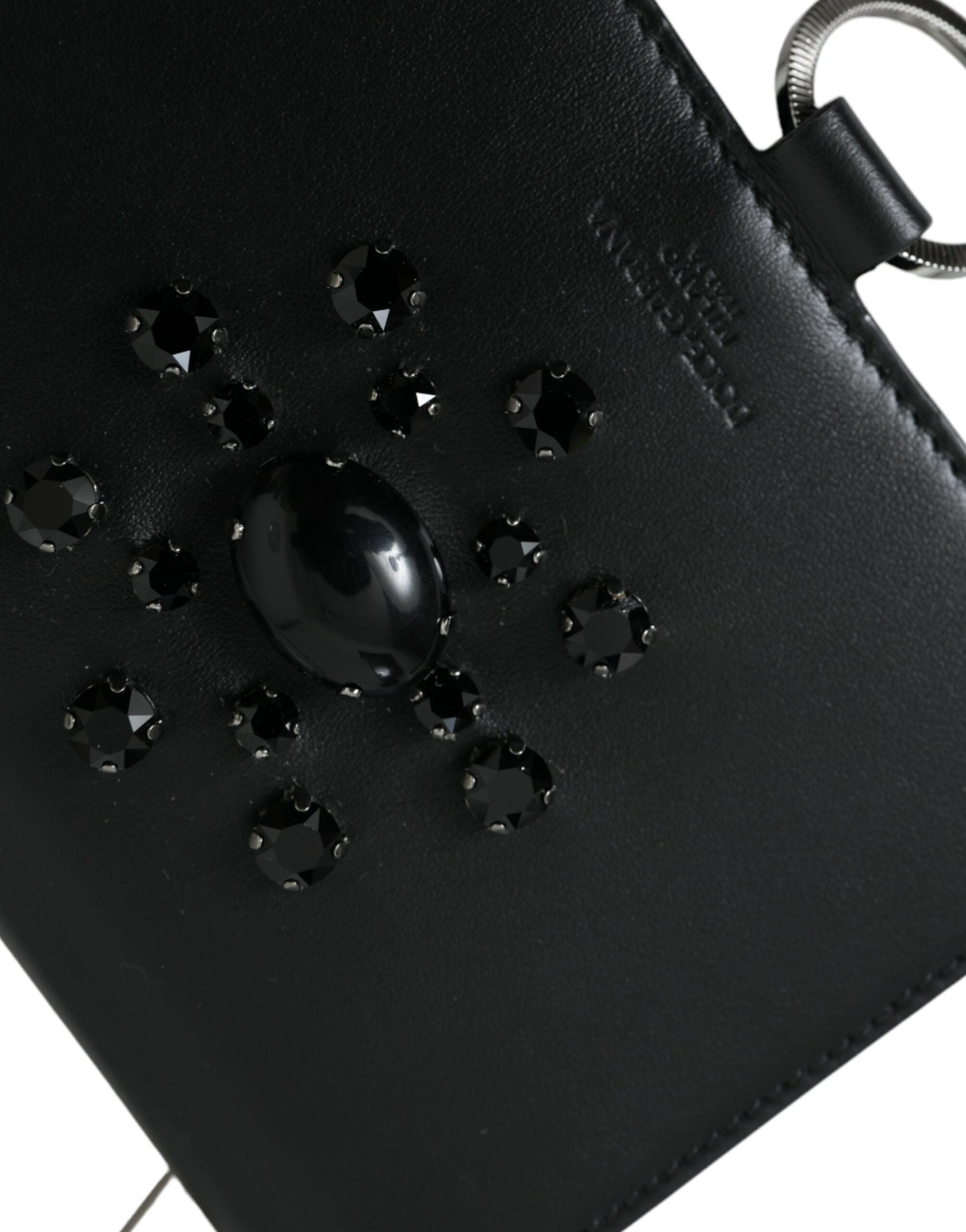 Dolce & Gabbana Dolce & Gabbana Black White Leather Crystal Embellished Cardholder Women's Wallet
