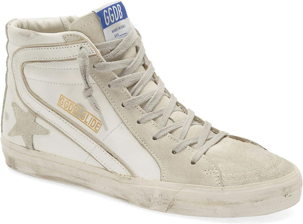 Golden Goose Women's White Leather Slide High Top Lace up Sneakers