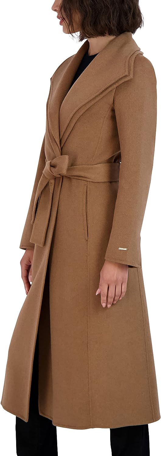 TAHARI Women's Maxi Double Face Wool Blend Wrap Coat, Camel L Camel