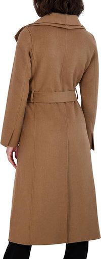 TAHARI Women's Maxi Double Face Wool Blend Wrap Coat, Camel
