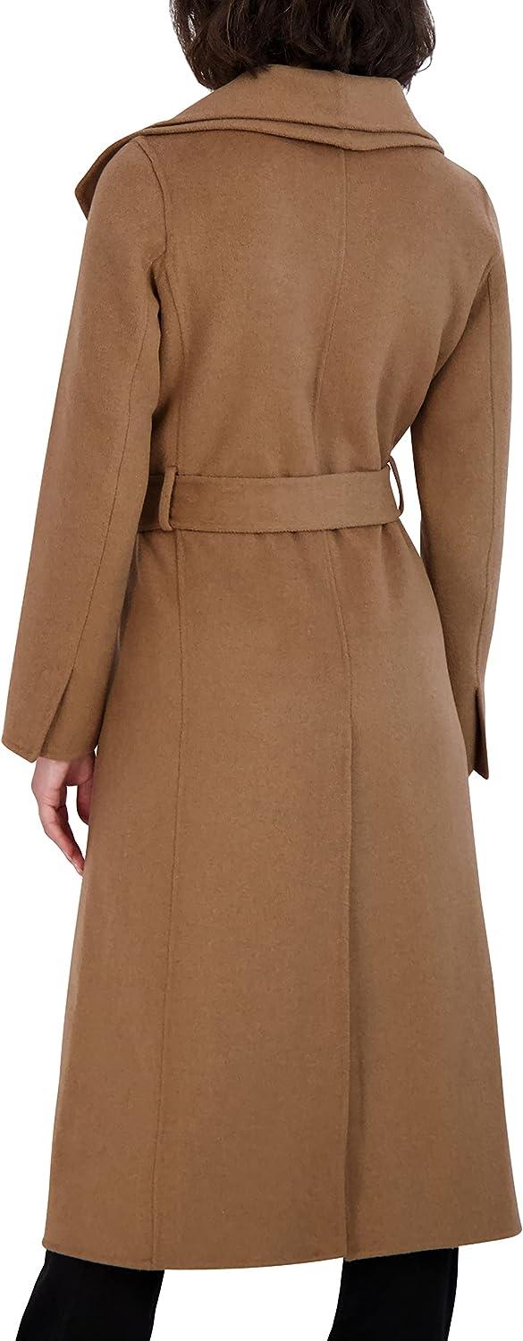 TAHARI Women's Maxi Double Face Wool Blend Wrap Coat, Camel