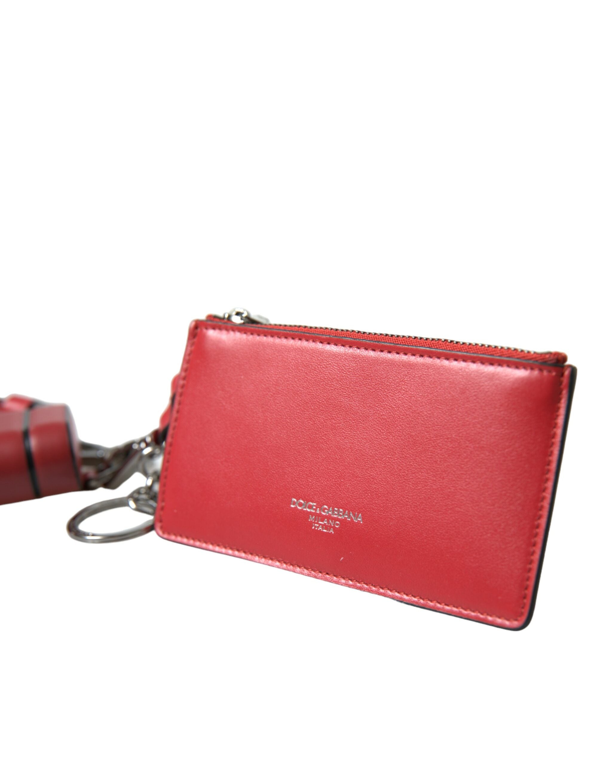 Dolce & Gabbana Dolce & Gabbana Red Leather Silver Metal Logo Strap Pouch Airpods Men's Case