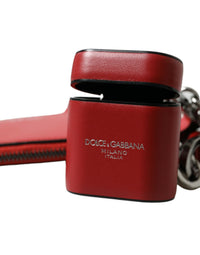 Dolce & Gabbana Dolce & Gabbana Red Leather Silver Metal Logo Strap Pouch Airpods Men's Case