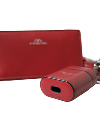 Dolce & Gabbana Dolce & Gabbana Red Leather Silver Metal Logo Strap Pouch Airpods Men's Case