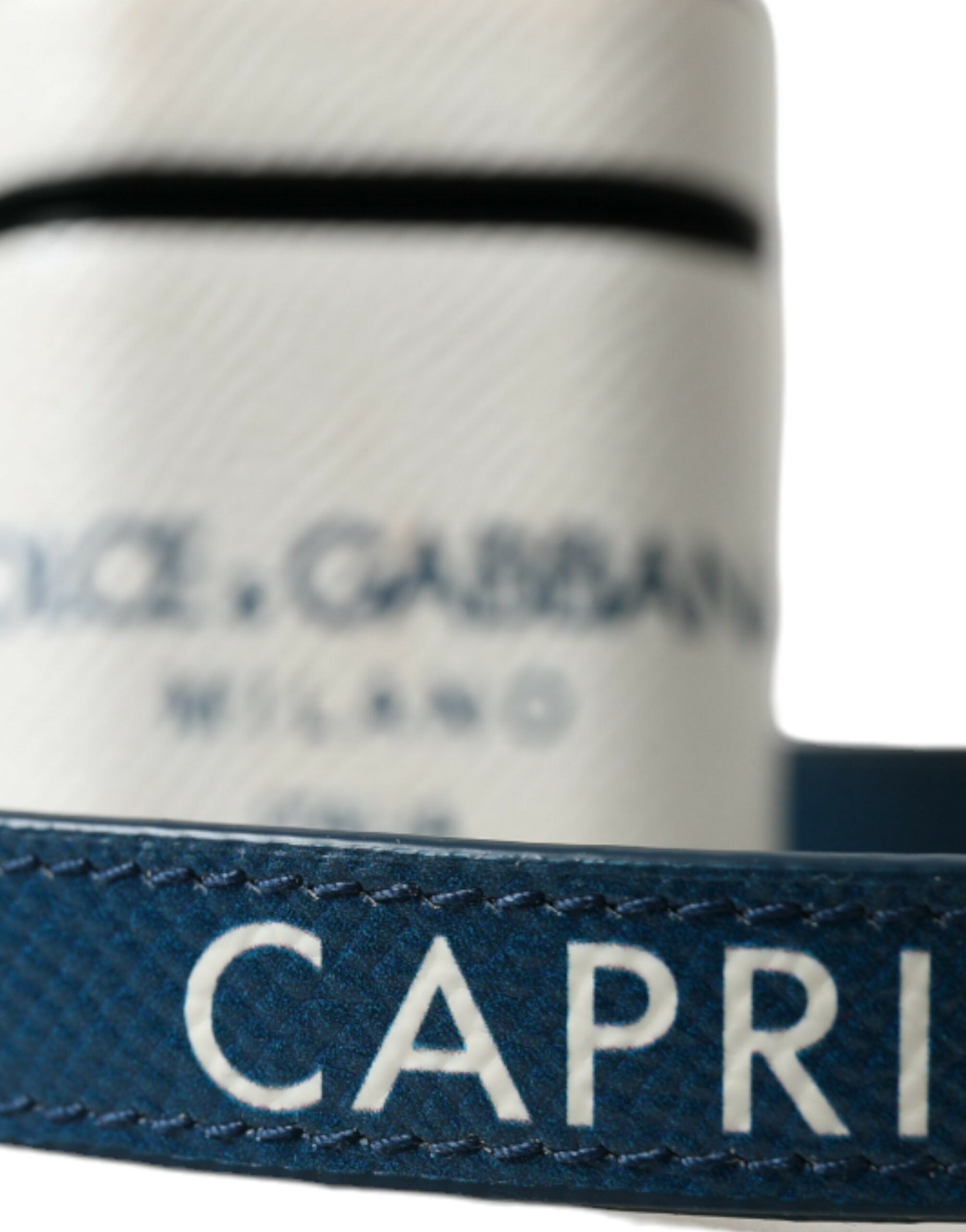 Dolce & Gabbana Dolce & Gabbana White Blue Calf Leather Logo Print Strap Airpods Women's Case