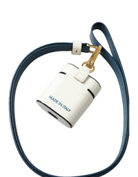 Dolce & Gabbana Dolce & Gabbana White Blue Calf Leather Logo Print Strap Airpods Women's Case