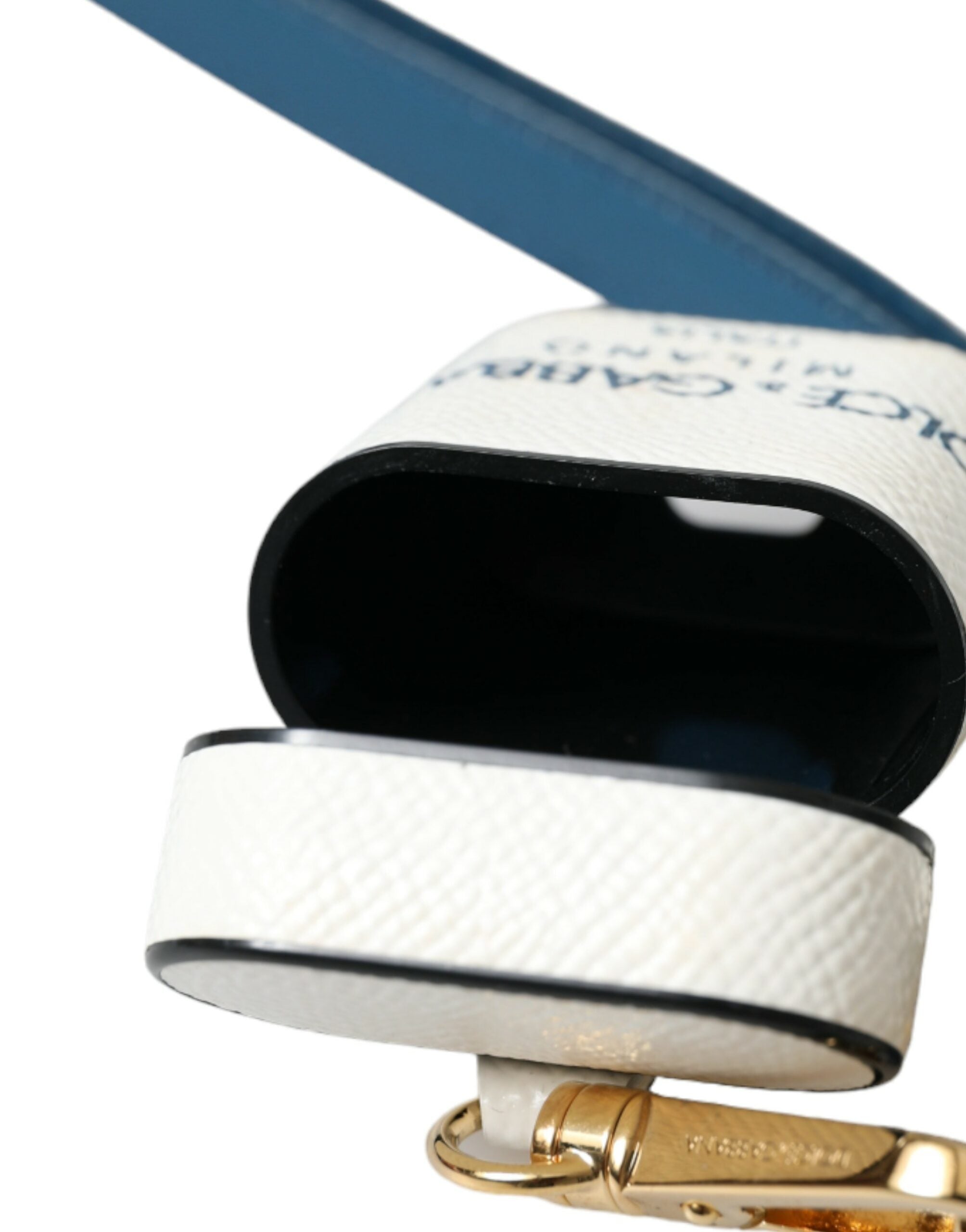 Dolce & Gabbana Dolce & Gabbana White Blue Calf Leather Logo Print Strap Airpods Women's Case