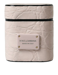 Dolce & Gabbana Dolce & Gabbana Light Pink Calf Leather Metal Logo Plaque Airpods Women's Case