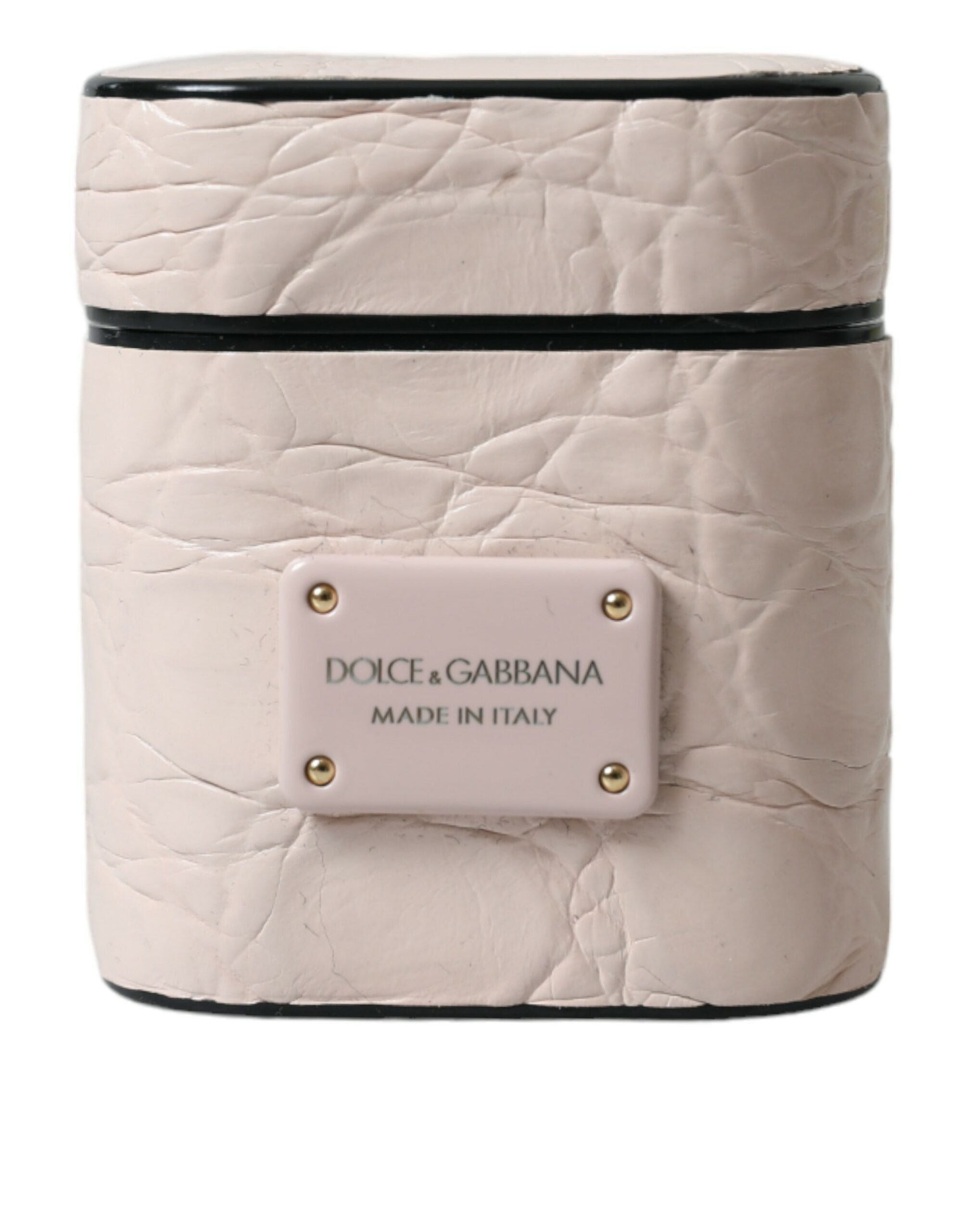 Dolce & Gabbana Dolce & Gabbana Light Pink Calf Leather Metal Logo Plaque Airpods Women's Case