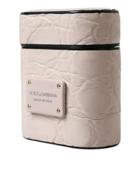 Dolce & Gabbana Dolce & Gabbana Light Pink Calf Leather Metal Logo Plaque Airpods Women's Case