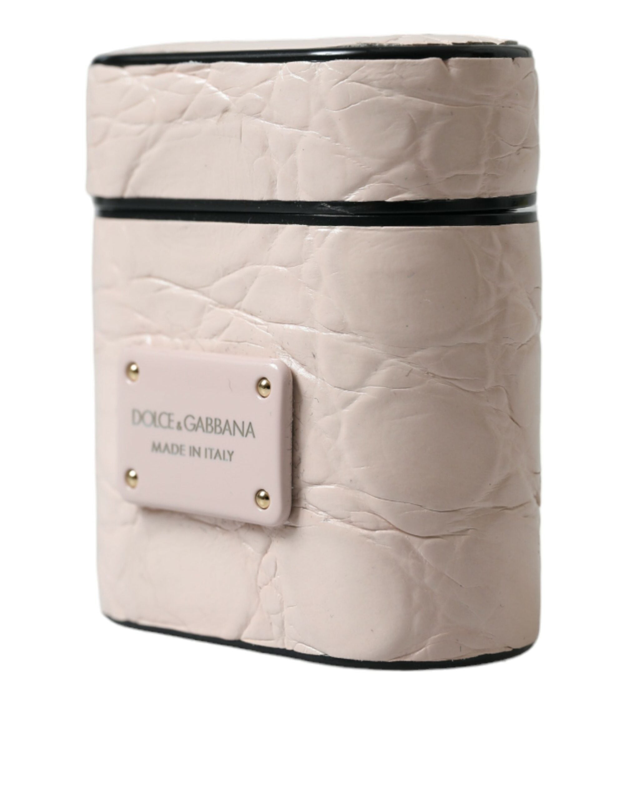 Dolce & Gabbana Dolce & Gabbana Light Pink Calf Leather Metal Logo Plaque Airpods Women's Case