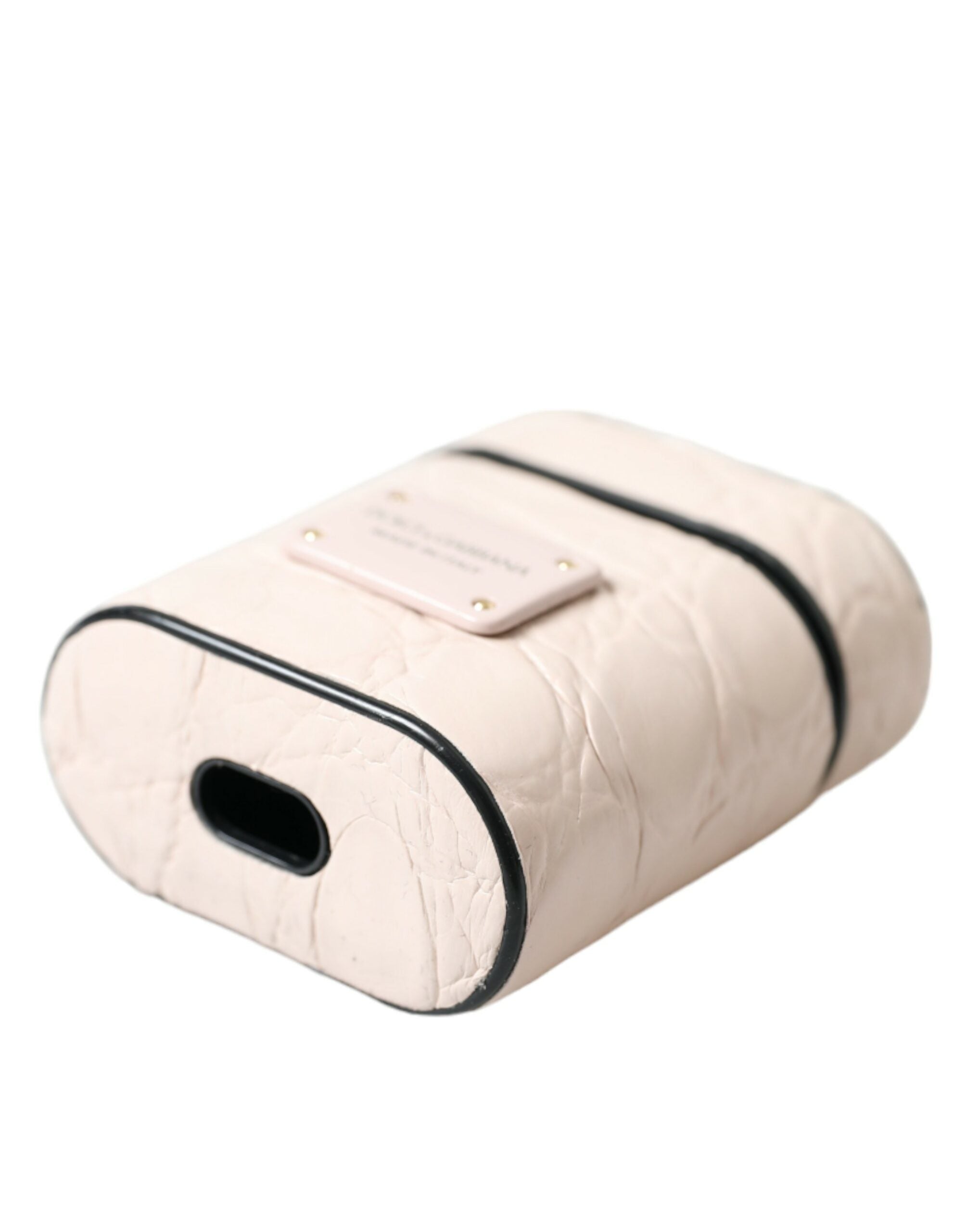 Dolce & Gabbana Dolce & Gabbana Light Pink Calf Leather Metal Logo Plaque Airpods Women's Case