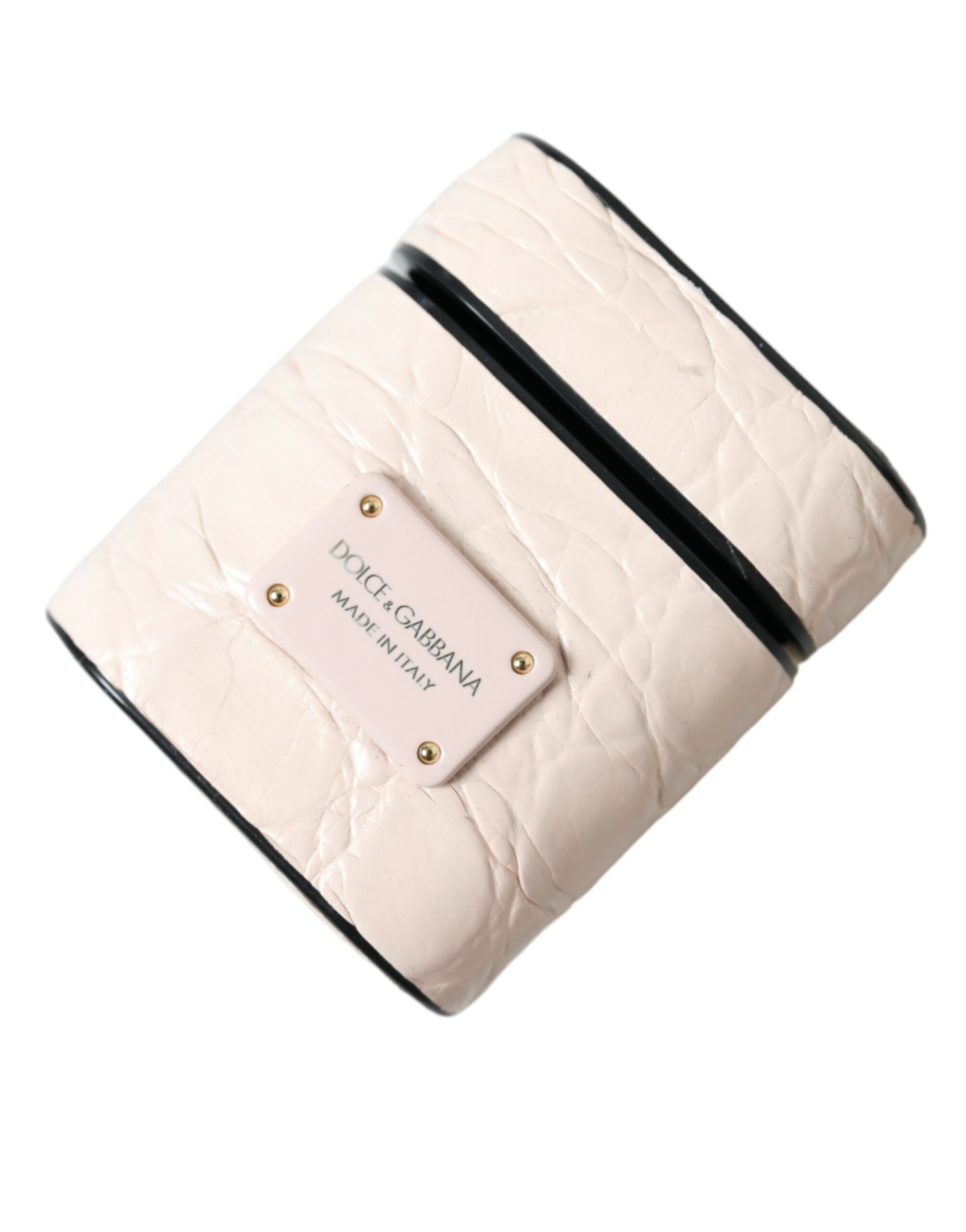 Dolce & Gabbana Dolce & Gabbana Light Pink Calf Leather Metal Logo Plaque Airpods Women's Case