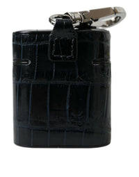 Dolce & Gabbana Black Crocodile Leather Silver Metal Logo Airpods Women's Case