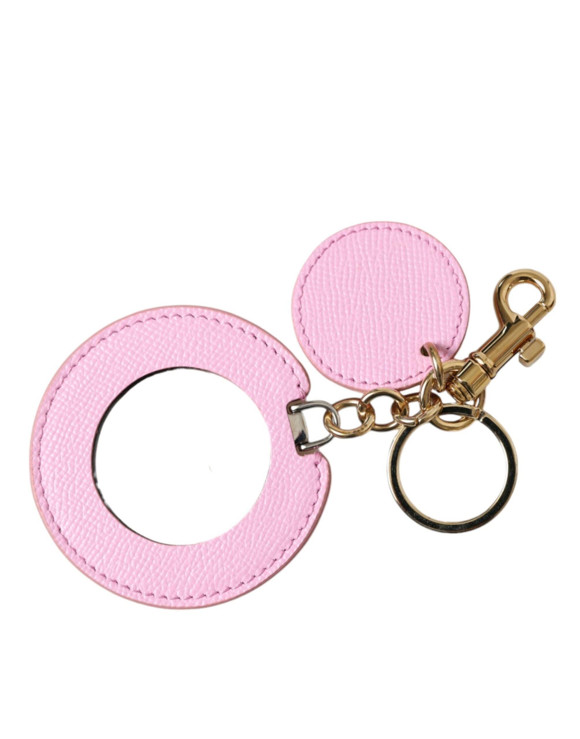 Dolce & Gabbana Dolce & Gabbana Pink Calf Leather Gold Metal Logo Print Keyring Women's Keychain