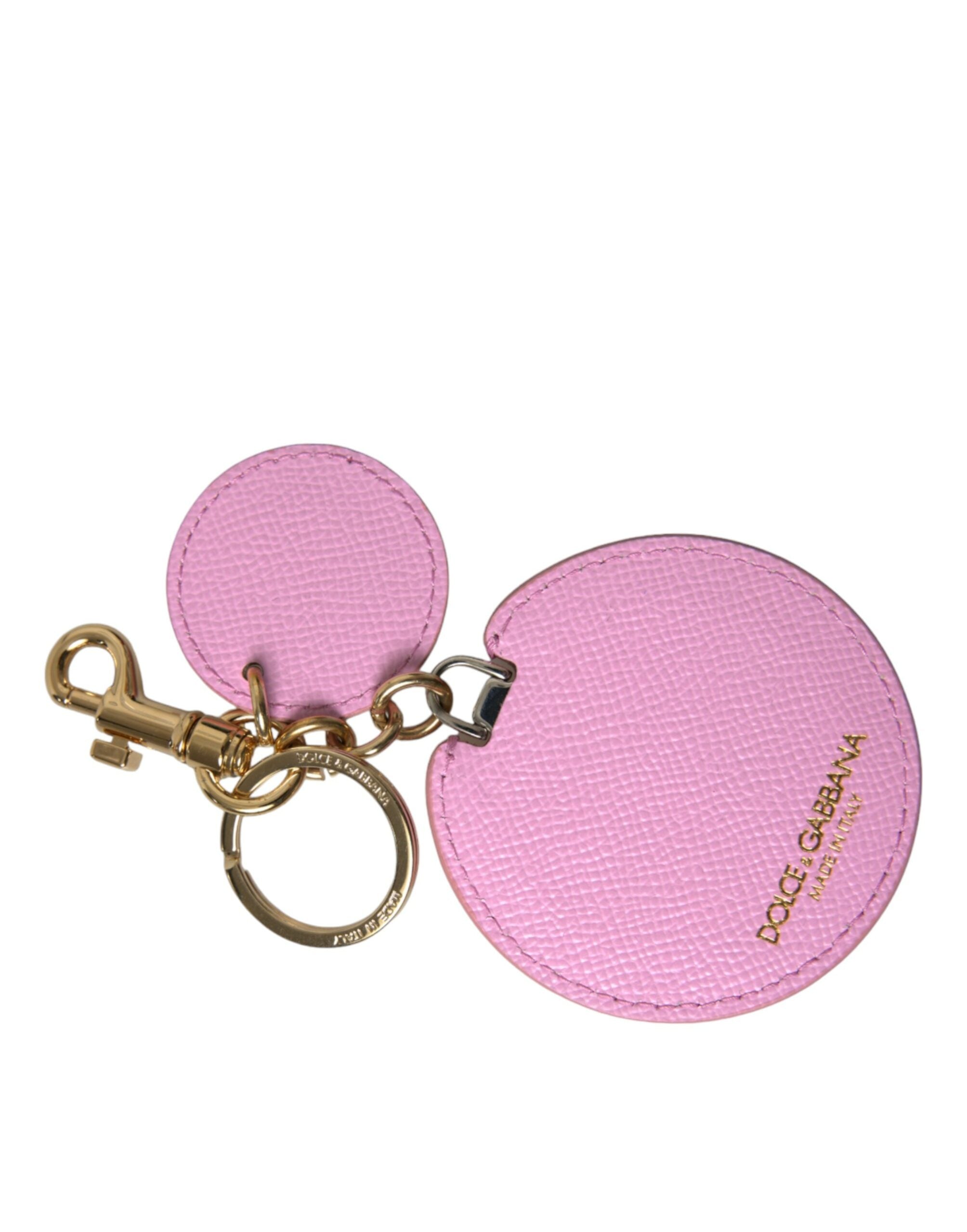 Dolce & Gabbana Dolce & Gabbana Pink Calf Leather Gold Metal Logo Print Keyring Women's Keychain