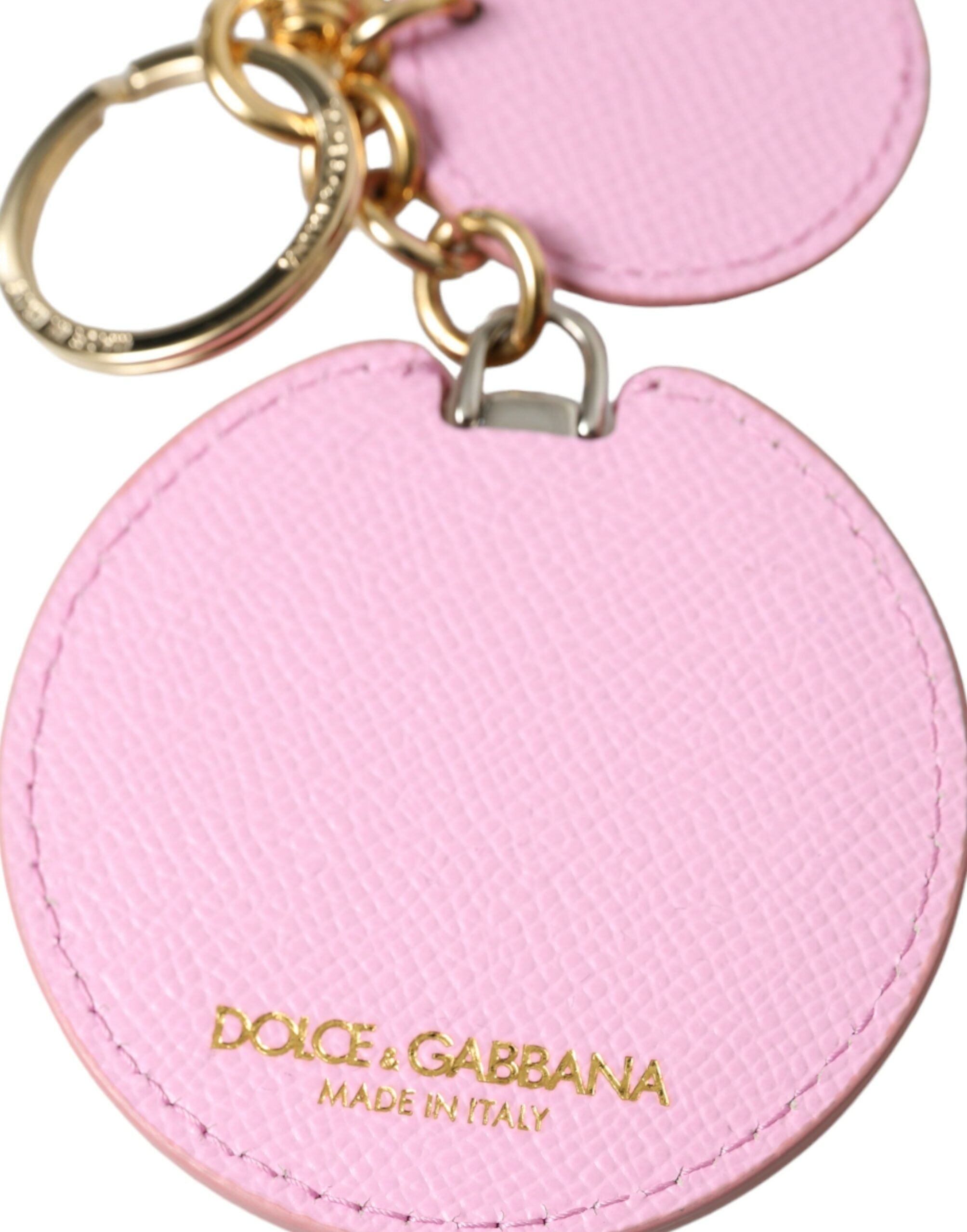 Dolce & Gabbana Dolce & Gabbana Pink Calf Leather Gold Metal Logo Print Keyring Women's Keychain
