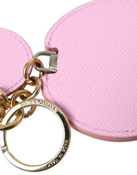 Dolce & Gabbana Dolce & Gabbana Pink Calf Leather Gold Metal Logo Print Keyring Women's Keychain