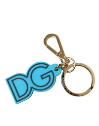 Dolce & Gabbana Dolce & Gabbana Blue Rubber Gold Tone Metal DG Logo Keyring Women's Keychain