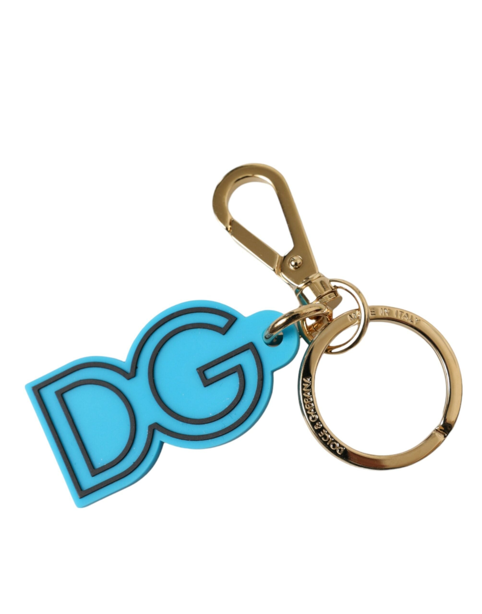 Dolce & Gabbana Dolce & Gabbana Blue Rubber Gold Tone Metal DG Logo Keyring Women's Keychain
