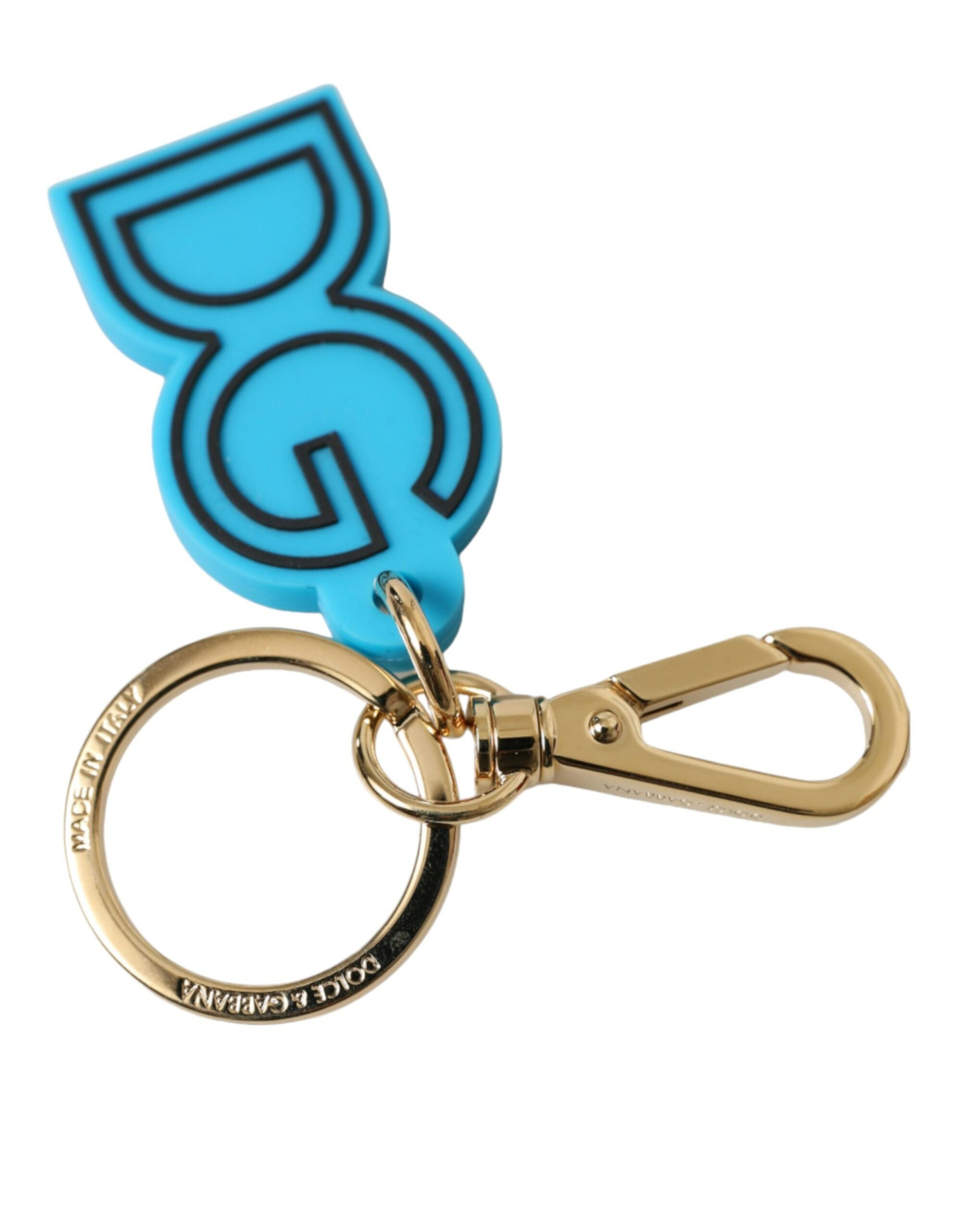 Dolce & Gabbana Dolce & Gabbana Blue Rubber Gold Tone Metal DG Logo Keyring Women's Keychain