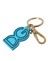 Dolce & Gabbana Dolce & Gabbana Blue Rubber Gold Tone Metal DG Logo Keyring Women's Keychain