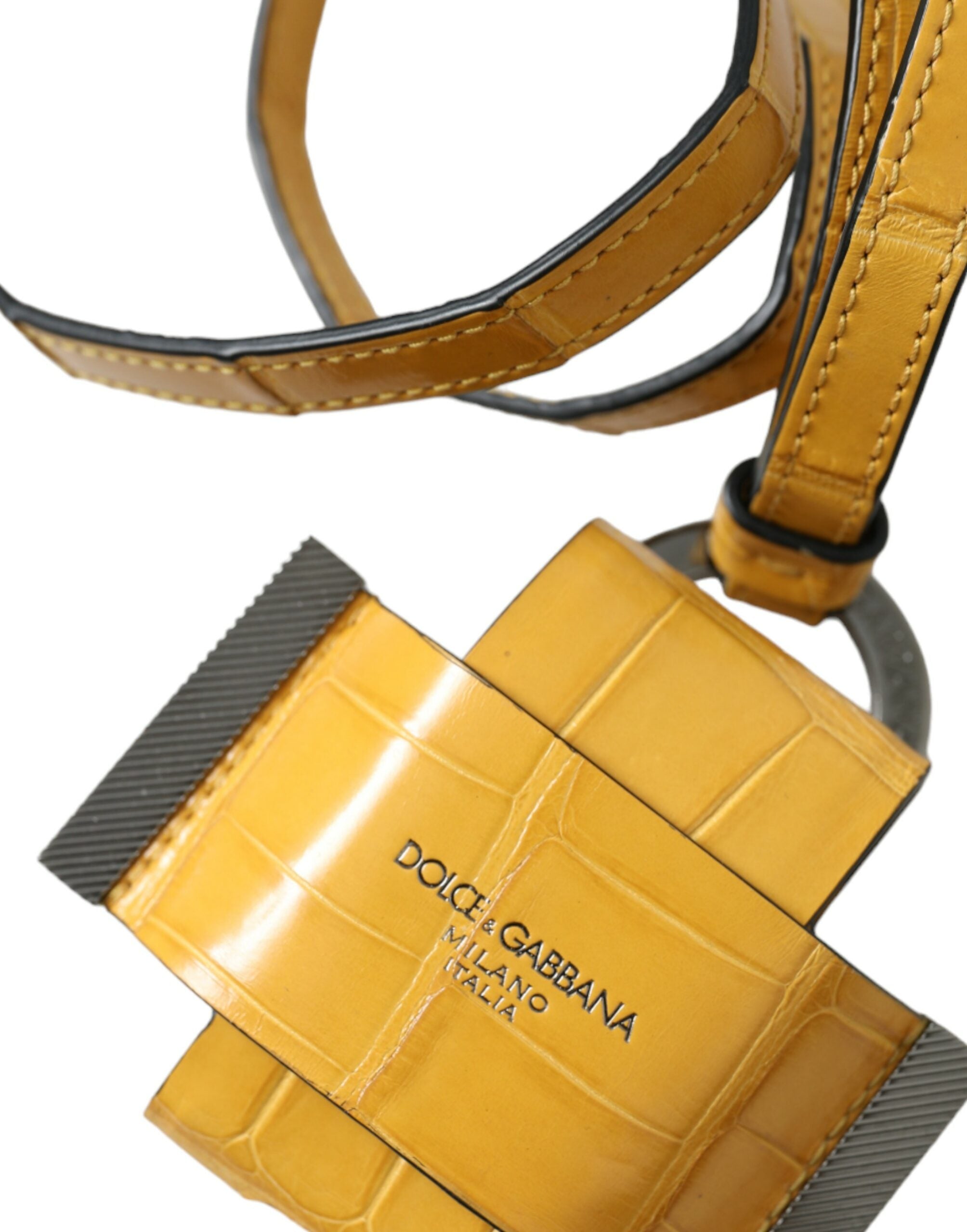 Dolce & Gabbana Dolce & Gabbana Yellow Crocodile Leather Logo Print Lanyard Women's Keychain