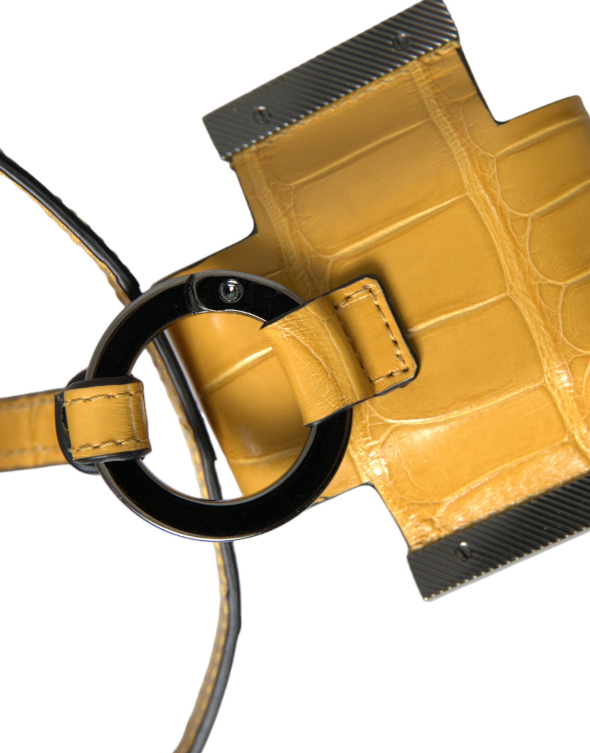 Dolce & Gabbana Dolce & Gabbana Yellow Crocodile Leather Logo Print Lanyard Women's Keychain