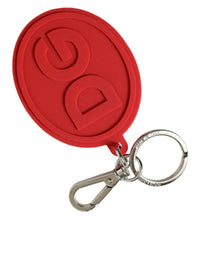 Dolce & Gabbana Dolce & Gabbana Red Rubber DG Logo Silver Brass Metal Keyring Women's Keychain