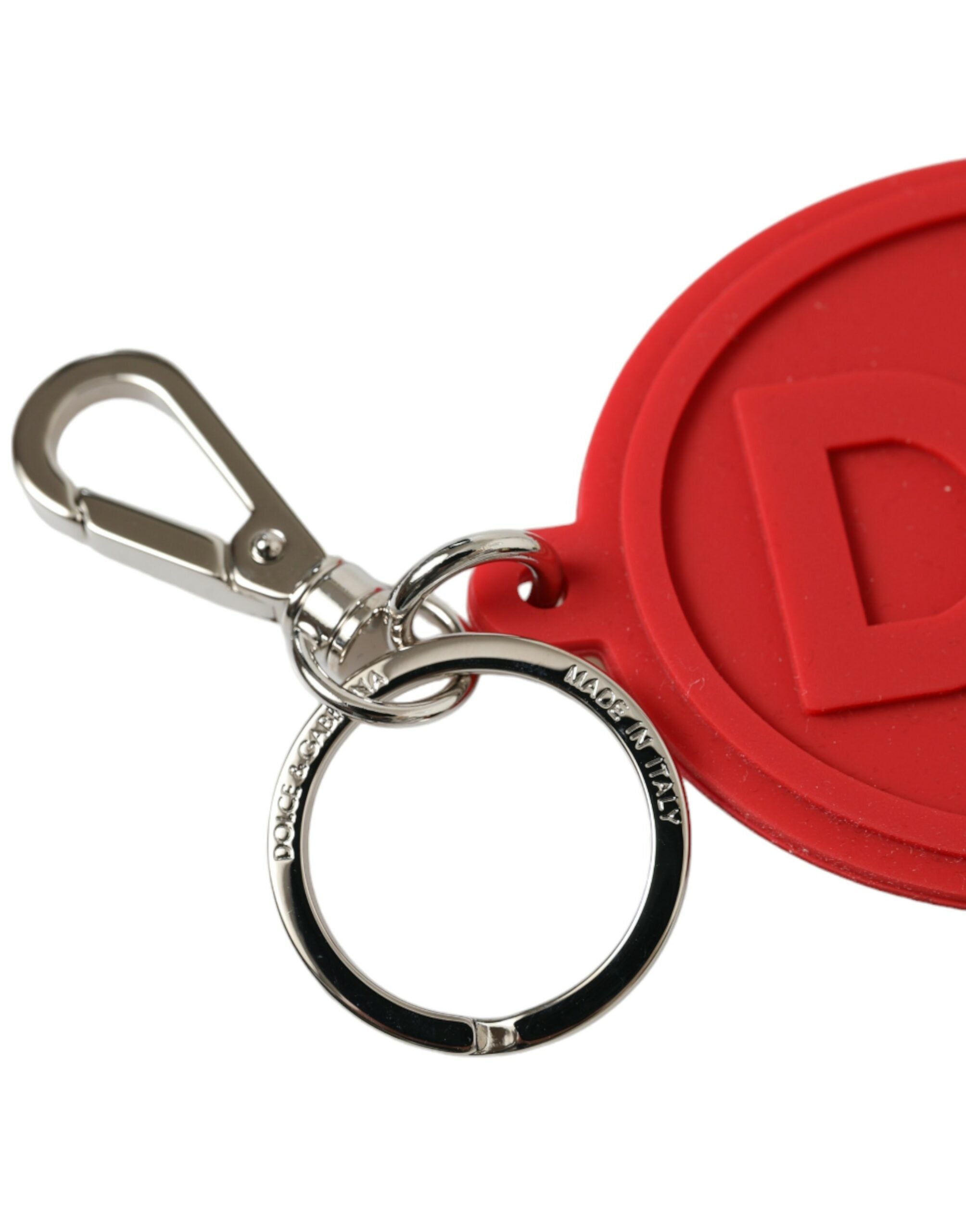 Dolce & Gabbana Dolce & Gabbana Red Rubber DG Logo Silver Brass Metal Keyring Women's Keychain