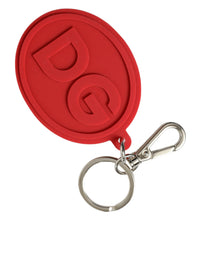 Dolce & Gabbana Dolce & Gabbana Red Rubber DG Logo Silver Brass Metal Keyring Women's Keychain