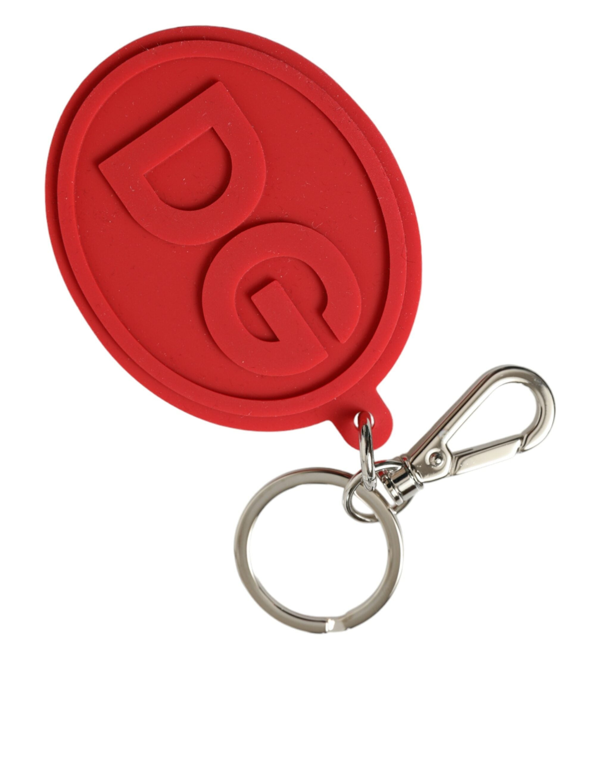 Dolce & Gabbana Dolce & Gabbana Red Rubber DG Logo Silver Brass Metal Keyring Women's Keychain