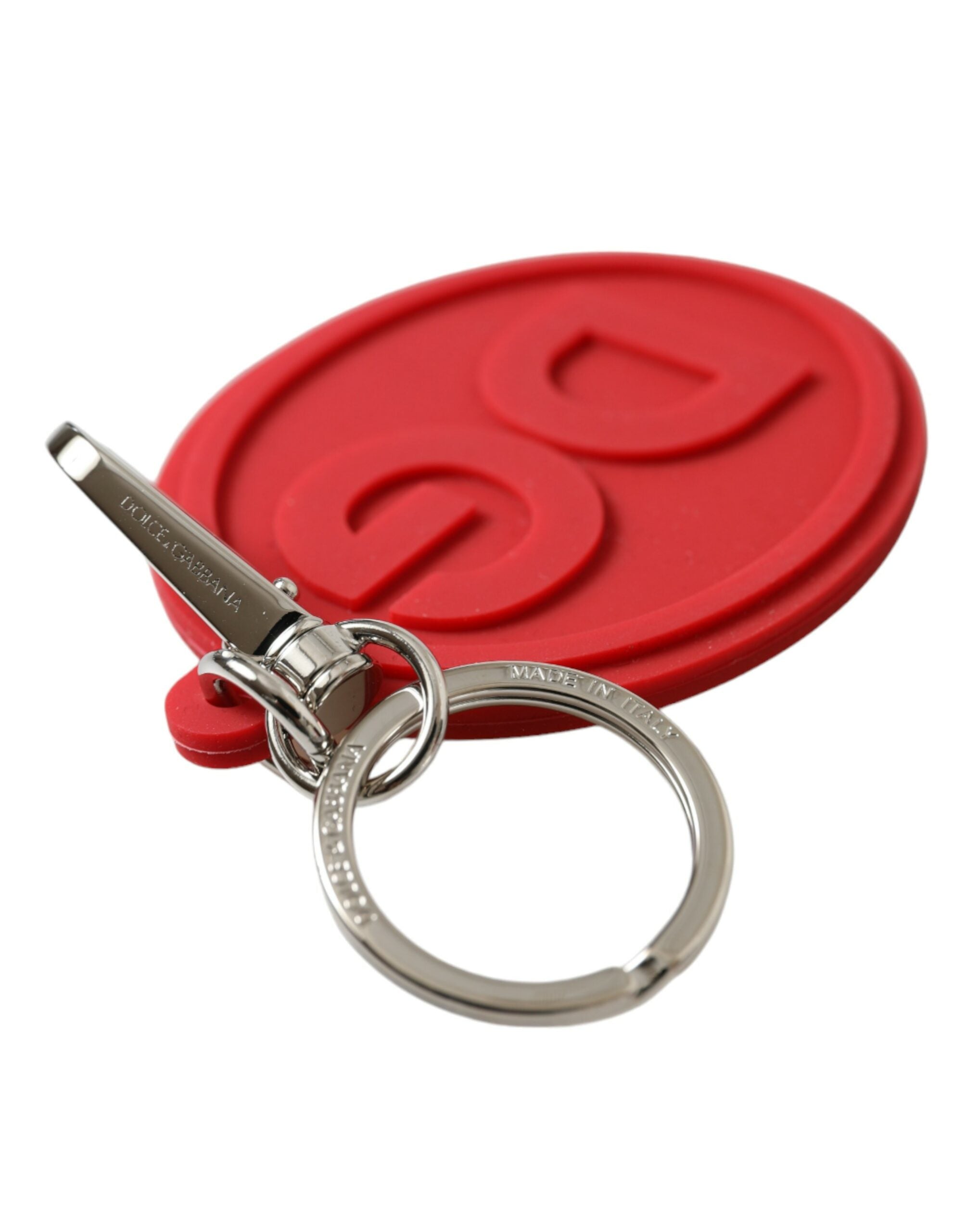 Dolce & Gabbana Dolce & Gabbana Red Rubber DG Logo Silver Brass Metal Keyring Women's Keychain